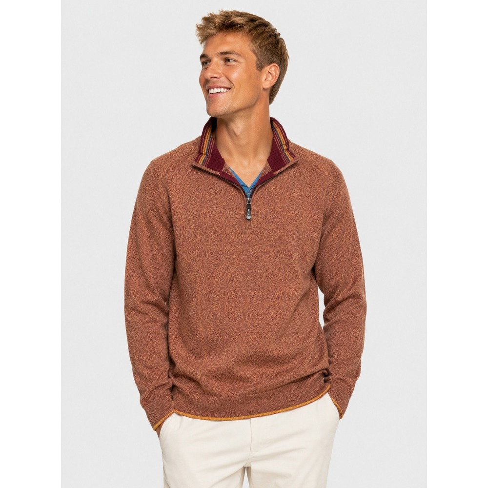 Robert Graham 100% Wool Quarter Zip Sweater Orange Burgundy Marl XL